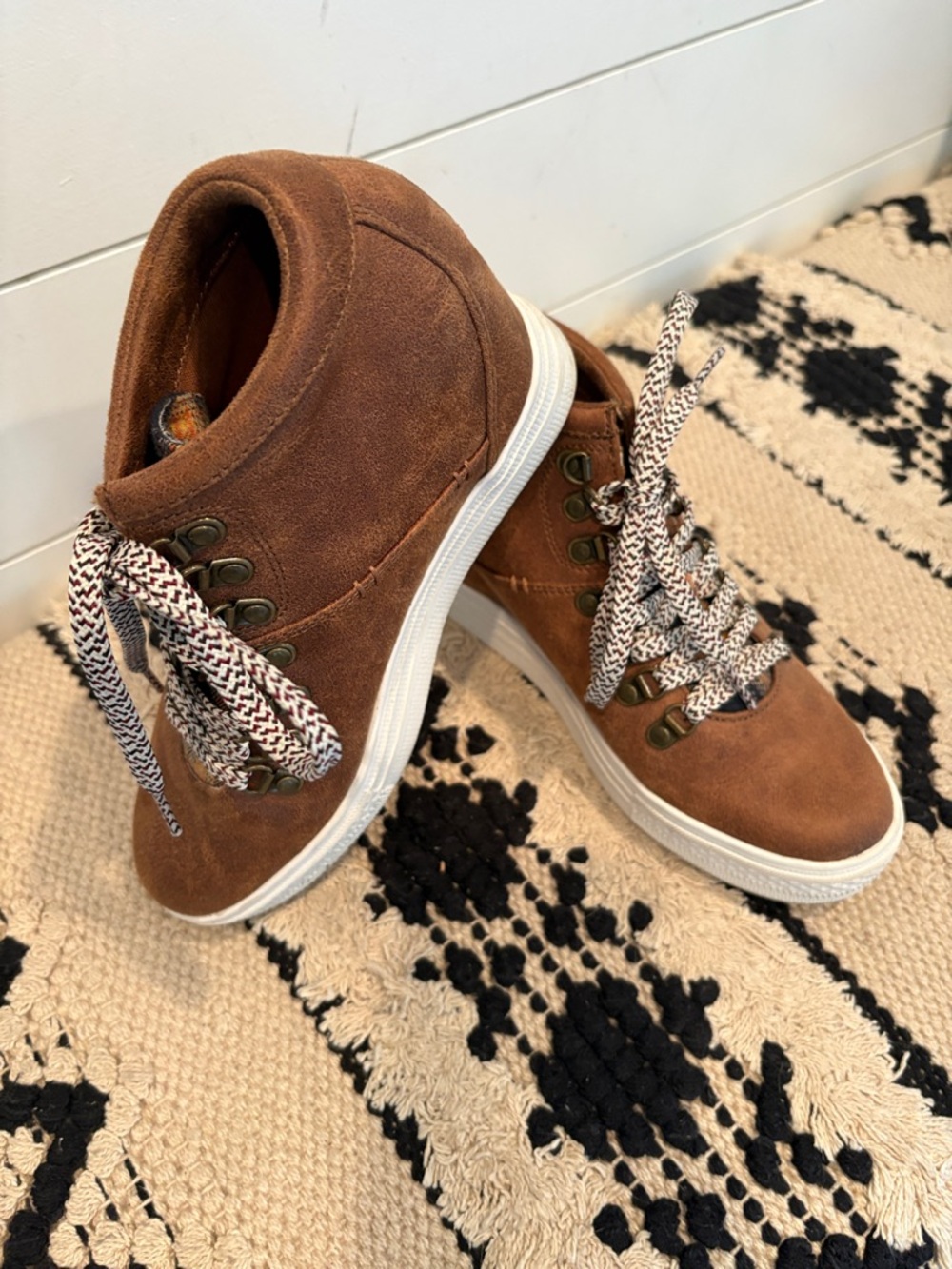NOT RATED Brown Suede High-Top Sneaker with plaid details